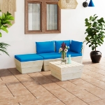 Set Divani da Giardino su Pallet 4 pz con Cuscini Legno Abete