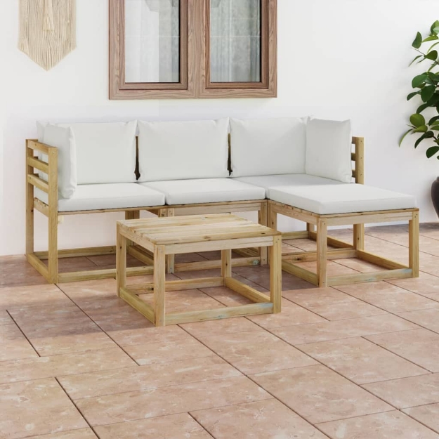 Set Divani da Giardino 5 pz con Cuscini Crema