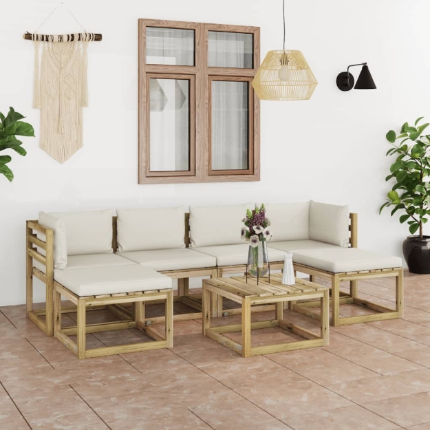 Set Divani da Giardino 7pz con Cuscini Legno di Pino Impregnato