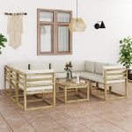 Set Divani da Giardino 9pz con Cuscini Legno di Pino Impregnato