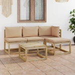 Set Divani da Giardino 5 pz con Cuscini Beige