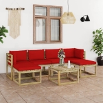 Set Divani da Giardino 7pz con Cuscini Legno di Pino Impregnato