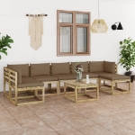 Set Divani da Giardino 8pz con Cuscini Legno di Pino Impregnato