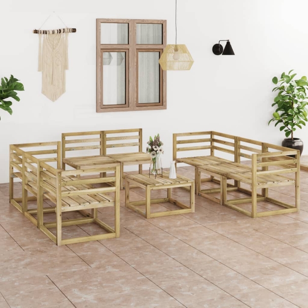 Set Divani da Giardino 9 pz in Legno di Pino Impregnato Verde