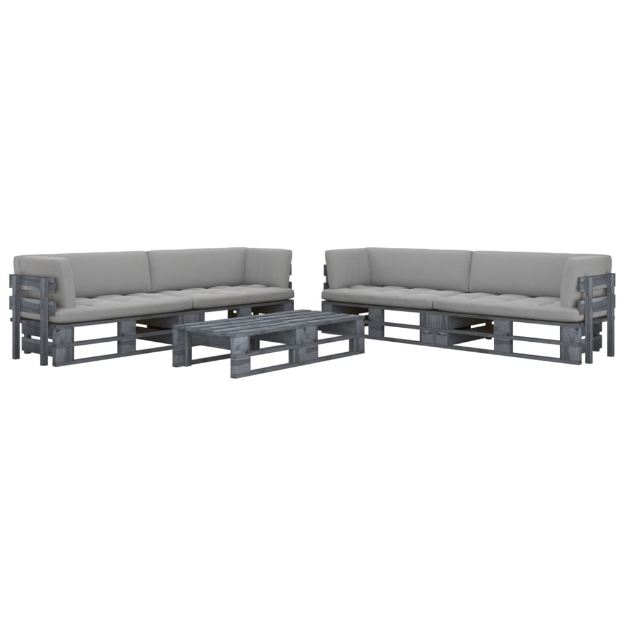 Set Divani a Pallet e Cuscini 6 pz in Pino Impregnato Grigio