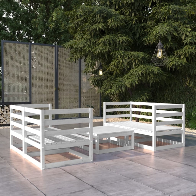 Set Divani da Giardino 5 pz Bianco in Legno Massello di Pino