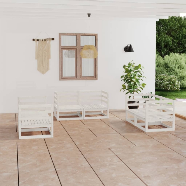 Set Divani da Giardino 6 pz Bianco in Legno Massello di Pino