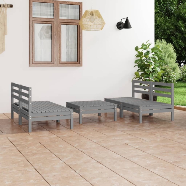 Set Divani da Giardino 5 pz Grigio in Legno Massello di Pino