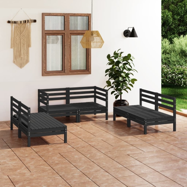 Set Divani da Giardino 6 pz Nero in Legno Massello di Pino