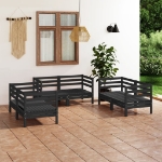 Set Divani da Giardino 6 pz Nero in Legno Massello di Pino