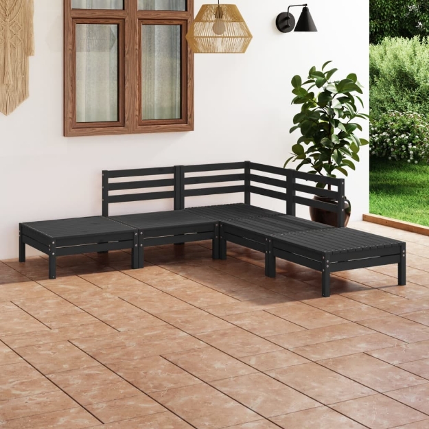 Set Divani da Giardino 5 pz in Legno Massello di Pino Nero