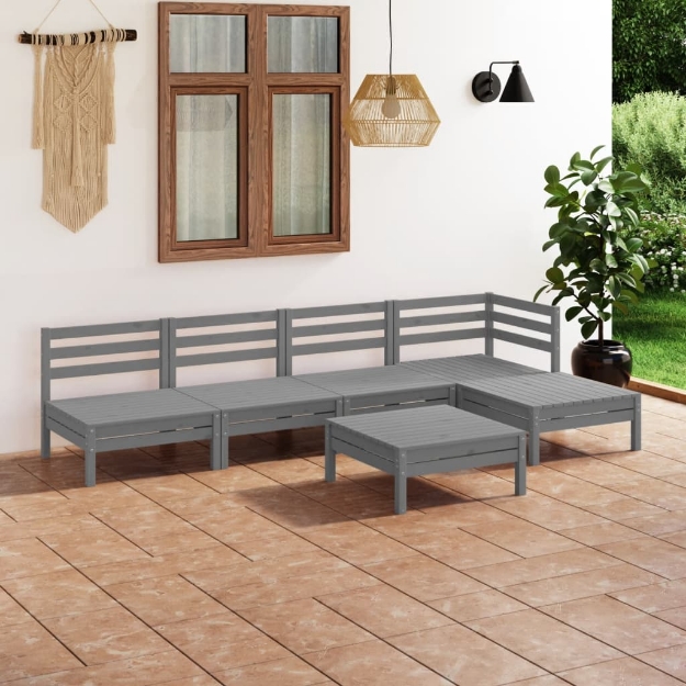 Set Divani da Giardino 6 pz in Legno Massello di Pino Grigio