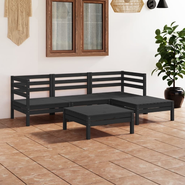 Set Divani da Giardino 5 pz in Legno Massello di Pino Nero