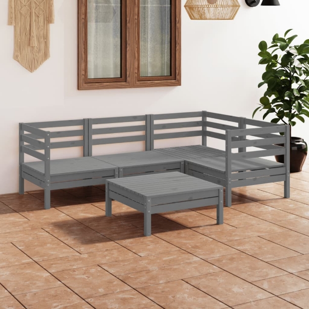 Set Divani da Giardino 5 pz in Legno Massello di Pino Grigio