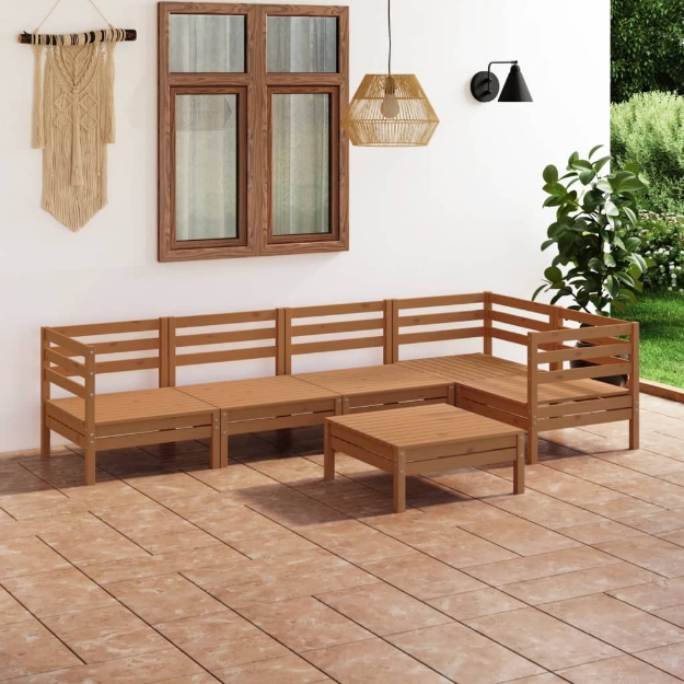 Set Divani da Giardino 6 pz in Legno Massello di Pino Miele