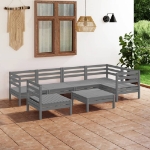 Set Divani da Giardino 7 pz in Legno Massello di Pino Grigio