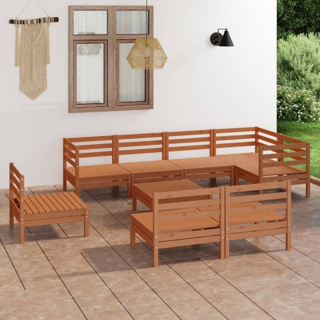 Set Divani da Giardino 9 pz in Legno Massello di Pino Miele