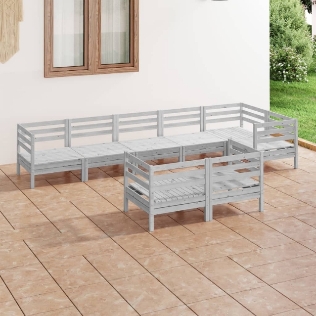 Set Divani da Giardino 8 pz in Legno Massello di Pino Grigio