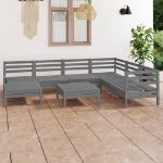 Set Divani da Giardino 8 pz in Legno Massello di Pino Grigio