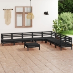 Set Divani da Giardino 9 pz in Legno Massello di Pino Nero