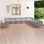 Set Divani da Giardino 11 pz in Legno Massello di Pino Grigio