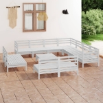 Set Divani da Giardino 12 pz in Legno Massello di Pino Bianco