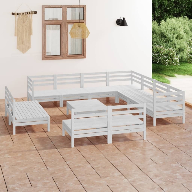 Set Divani da Giardino 12 pz in Legno Massello di Pino Bianco