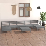 Set Divani da Giardino 8 pz Grigio in Legno Massello di Pino