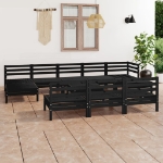 Set Divani da Giardino 11 pz Nero in Legno Massello di Pino