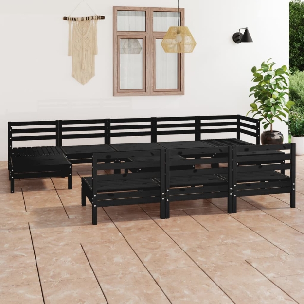 Set Divani da Giardino 11 pz Nero in Legno Massello di Pino