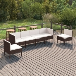 Set Divani da Giardino 6 pz con Cuscini in Polyrattan Marrone