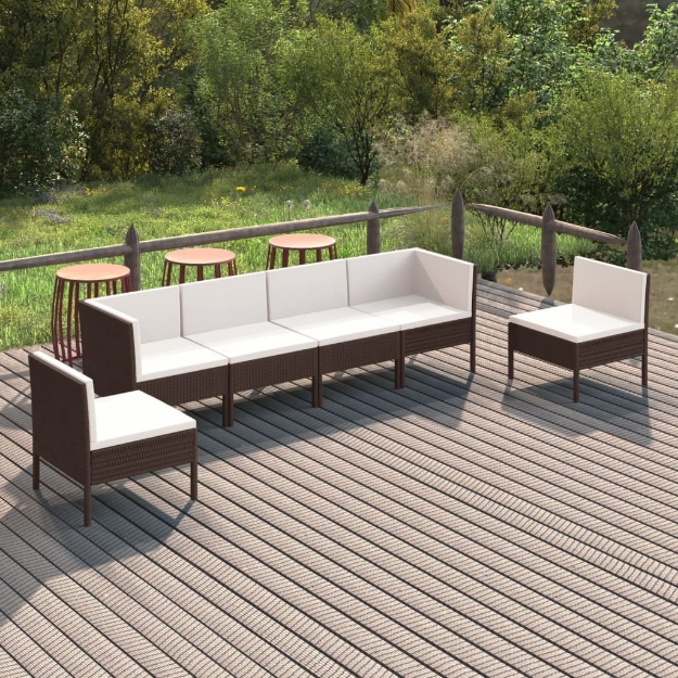 Set Divani da Giardino 6 pz con Cuscini in Polyrattan Marrone