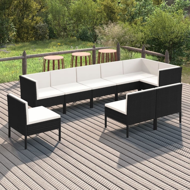 Set Divani da Giardino 9 pz con Cuscini in Polyrattan Nero