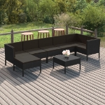 Set Divani da Giardino 8 pz con Cuscini in Polyrattan Nero