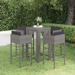 Set da Bar da Giardino 5 pz con Cuscini in Polyrattan Grigio