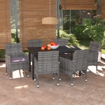 Set da Pranzo per Giardino 7 pz con Cuscini Polyrattan Grigio