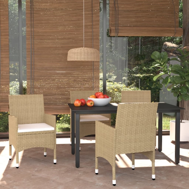 Set Pranzo da Giardino 5 pz con Cuscini in Polyrattan Beige