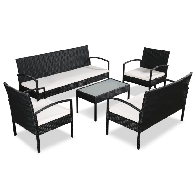 Set Divani da Giardino 5 pz con Cuscini in Polyrattan Nero