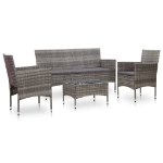 Set Divani da Giardino 4 pz con Cuscini in Polyrattan Grigio