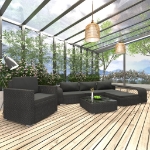 Set Divani da Giardino 8 pz con Cuscini in Polyrattan Nero