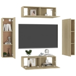 Set Porta TV 4 pz Rovere Sonoma in Truciolato