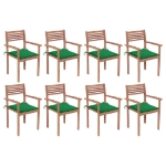 Sedie da Giardino Impilabili 8 pz con Cuscini Massello di Teak