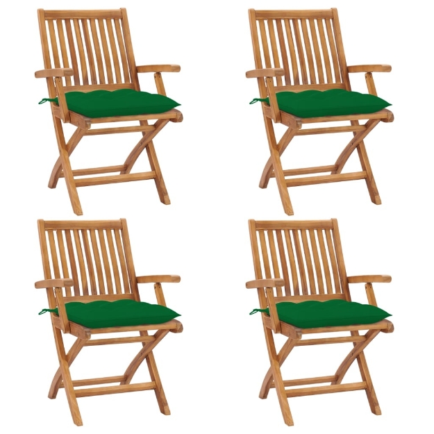 Sedie da Giardino Pieghevoli con Cuscini 4 pz Massello di Teak