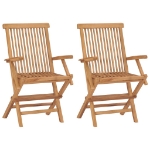 Sedie da Giardino 2 pz Cuscini Bianco Crema in Massello di Teak