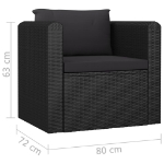 Poltrona con Cuscini in Polyrattan Nero