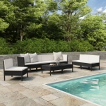 Set Divani da Giardino 9 pz con Cuscini in Polyrattan Nero