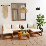 Set Divani da Giardino 7 pz con Cuscini Crema in Legno Acacia