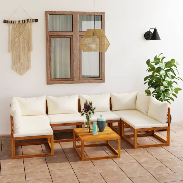 Set Divani da Giardino 7 pz con Cuscini Crema Massello Acacia