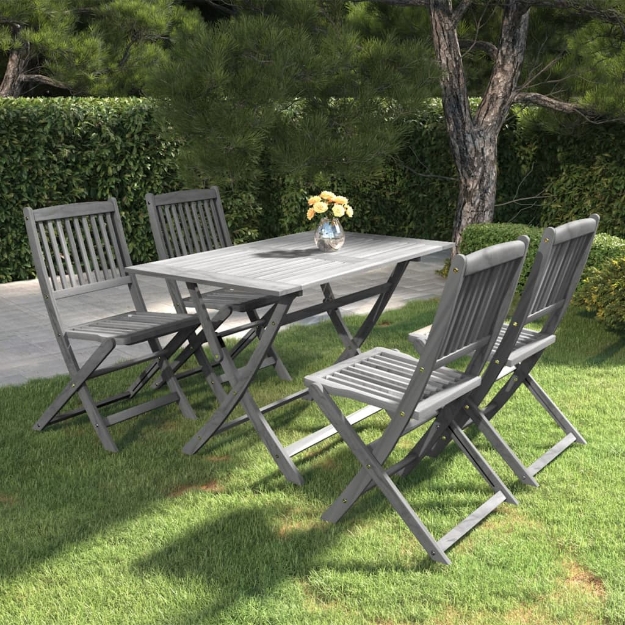 Set da Pranzo per Giardino 5 pz Legno Massello di Acacia Grigio