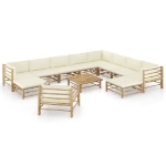 Set Divani da Giardino 12 pz con Cuscini Bianco Crema in Bambù